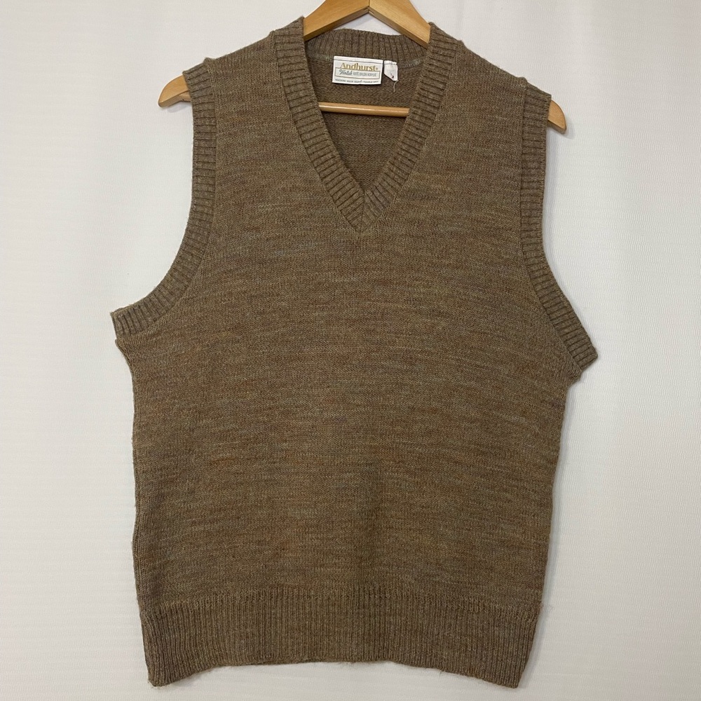 Vintage Andhurst 70s/80s Knit Sweater Vest Men’s Large Brown Heather V-Neck